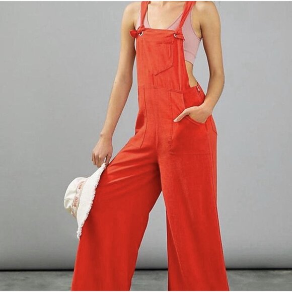 Anthropologie Cadence Bibs Overalls Orange Womens Size M Medium Wide Leg - Picture 1 of 7